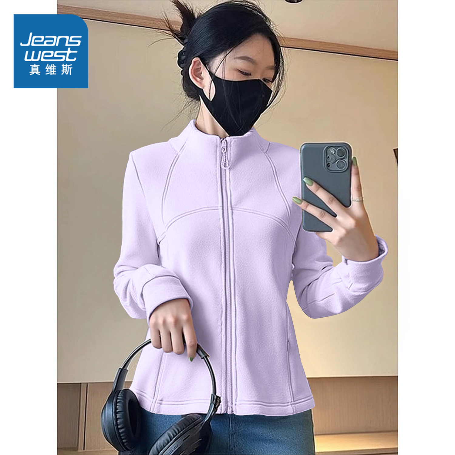 真维斯女冬立领双面绒修身外套