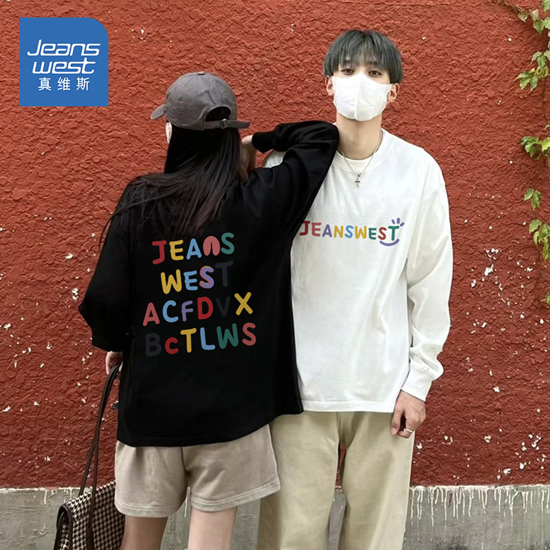 NG真维斯男装2025秋季新款印花情侣长袖T恤休闲百搭圆领纯棉上