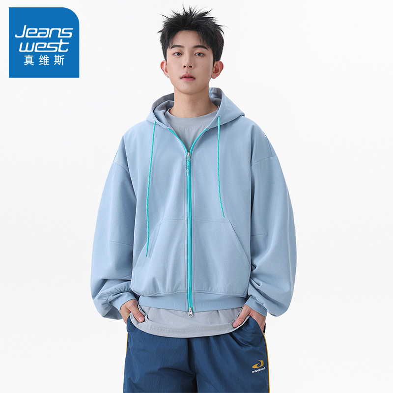 N5真维斯男士开衫卫衣2025新款秋季美式宽松重磅男生春秋连帽外套