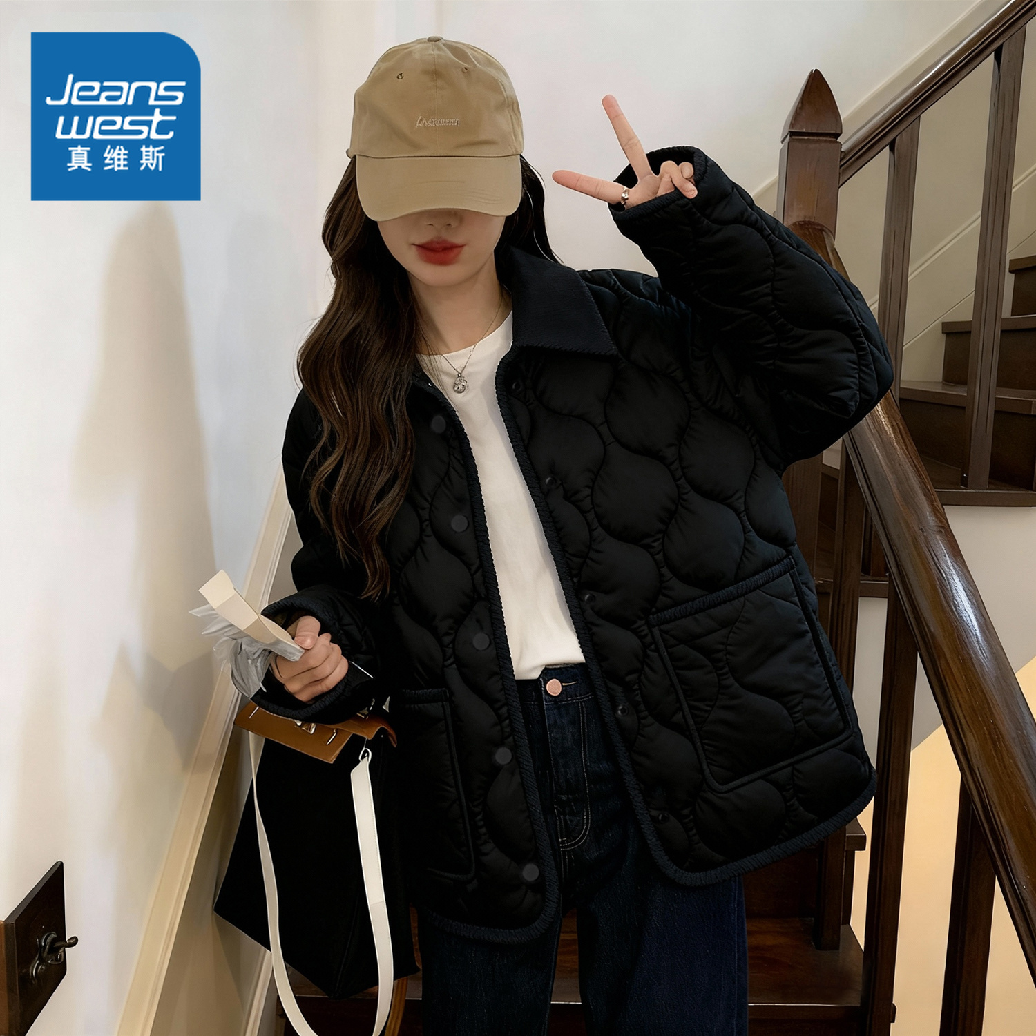 NOW真维斯巨好看的夹棉外套轻薄棉服女款2025新款秋冬季保暖棉袄