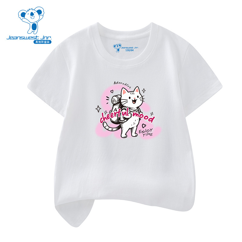 XD真维斯女童上衣2025夏季新款夏季休闲运动百搭圆领印花短袖T