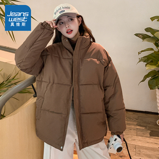 新品 2025冬季 情侣纯色宽松保暖棉袄 立领棉服 LE真维斯男女同款