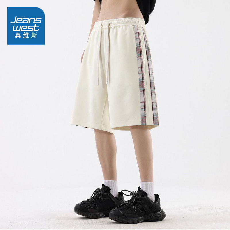 真维斯情侣款宽松休闲拼接短裤