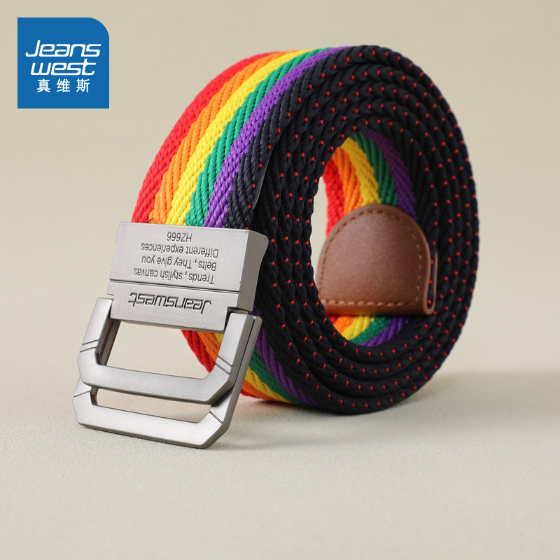 LPP真维斯男装2025新款潮牌时尚休闲合金彩色双环扣帆布腰带男