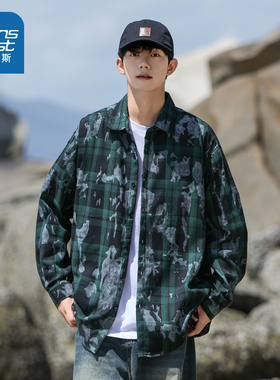 VF真维斯男装衬衫2025新款潮流设计感宽松长袖休闲衬衣红色新年服