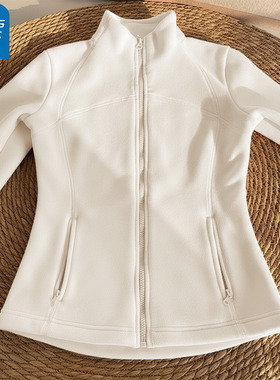 KHV真维斯杏色摇粒绒外套女2025秋冬新款冲锋衣内胆修身抓绒上衣