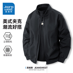 休闲工装 KY真维斯美式 男士 新款 外套飞行棒球服 黑色夹克男春秋季