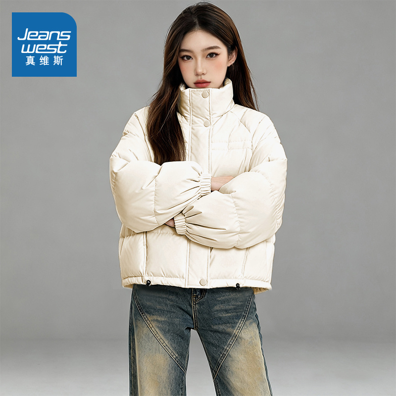 NOW真维斯白鸭绒羽绒服短款棉服女冬季2025新款巨好看的棉袄外套