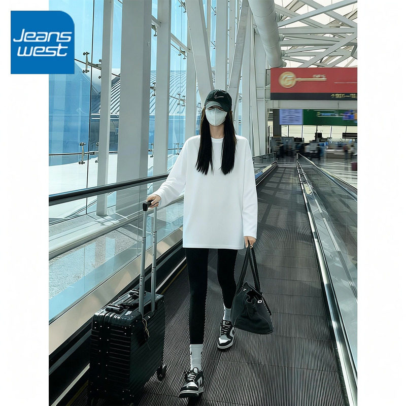 KV真维斯宽松纯棉长袖t恤女春秋款2026年新款白色内搭休闲上衣