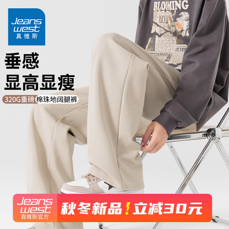 @GV真维斯重磅直筒裤子男秋季新款大地色垂感休闲裤宽松运动男裤D