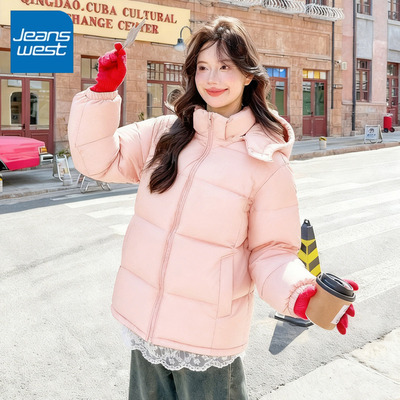 KV真维斯连帽棉服女款2025新款秋冬季加厚保暖休闲面包服短款外套