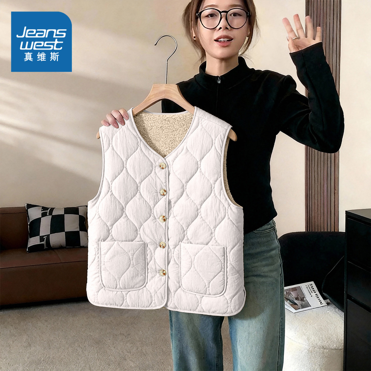 KMV真维斯双面外穿马甲女2026新款秋冬加绒无袖坎肩外套保暖内搭,女装/女士精品,马夹,淘宝优惠券,粉丝福利购,淘宝优惠卷