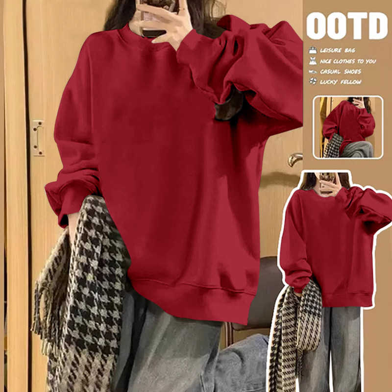 NOW真维斯红色卫衣女春季2026新款车厘子红宽松休闲内搭上衣女,女装/女士精品,卫衣/绒衫,淘宝优惠券,粉丝福利购,淘宝优惠卷