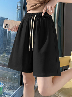 KWV真维斯运动短裤阔腿裤子女2026新款外穿夏季休闲女士黑色短裤
