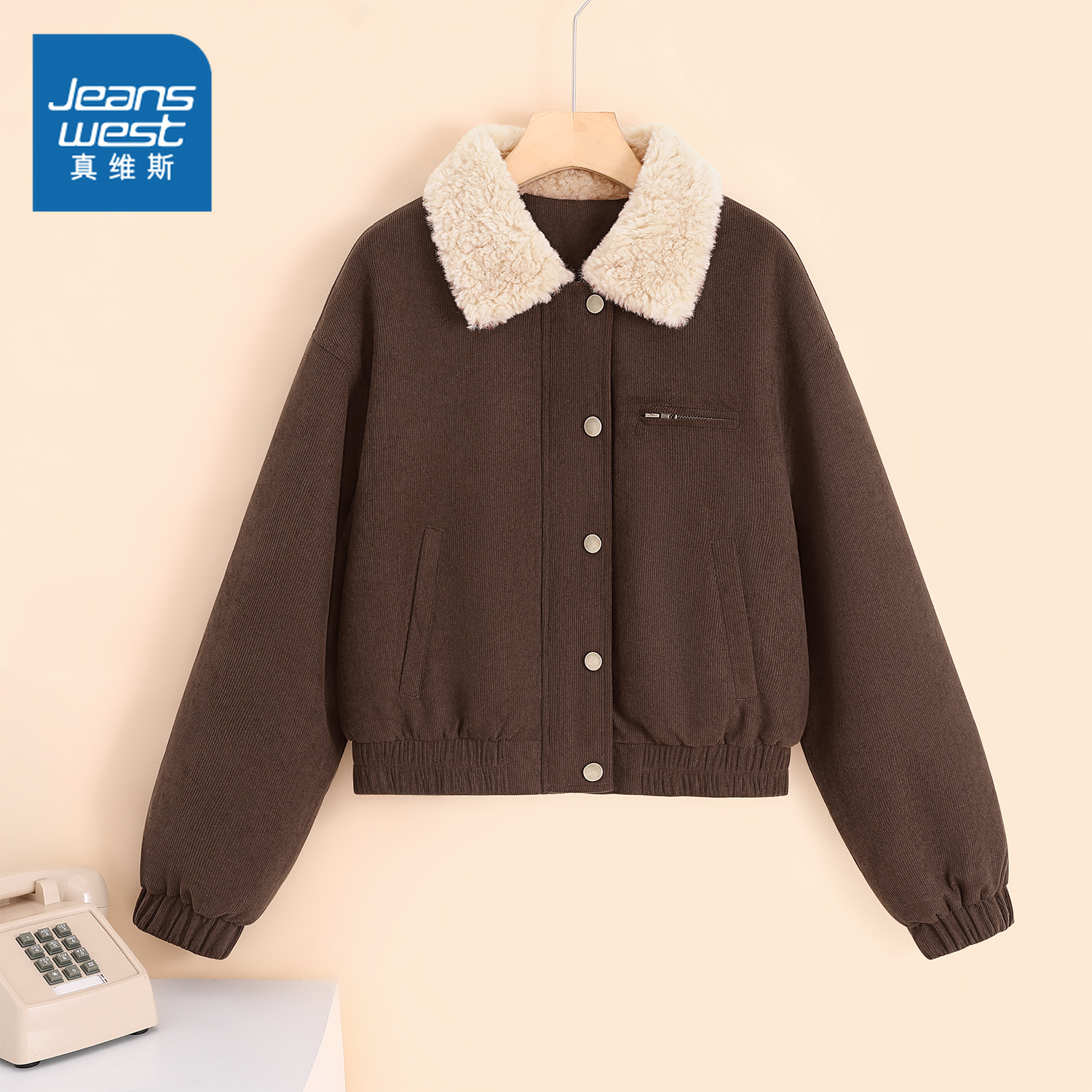 NOB真维斯灯芯绒夹克外套女秋冬2025新款加厚翻领短款巴恩风棉服