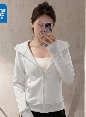 NOW真维斯灰色连帽卫衣女2026新款早春运动收腰上衣修身开衫外套