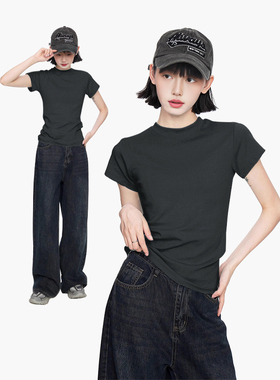 KWV真维斯黑色正肩短袖女t恤2026新款夏季修身半袖体恤上衣女夏