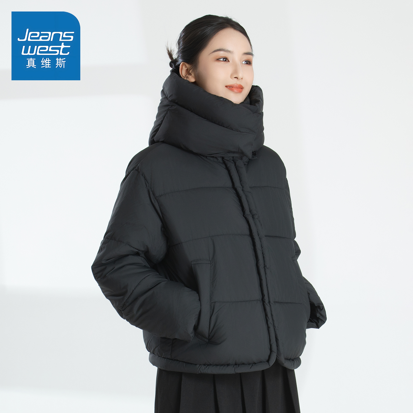真维斯连帽棉服女纯色轻奢高级感