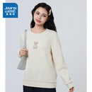 印花长袖 少女风圆领套头衫 上衣 加绒卫衣冬季 JW真维斯女装