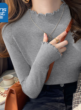 LB真维斯半高领针织衫女2025新款秋冬季内搭打底上衣木耳边打底衫