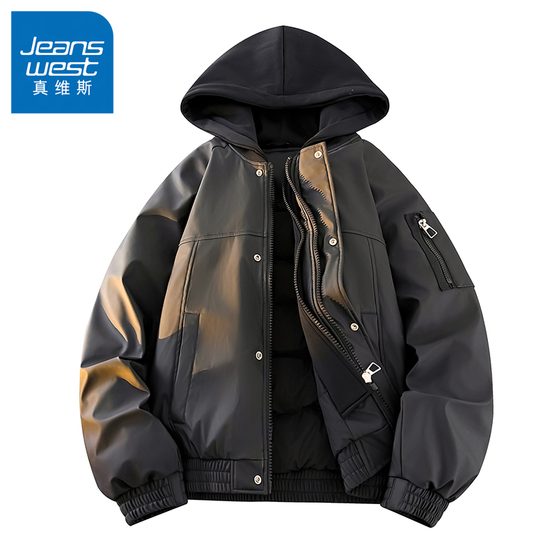 N5真维斯户外羽绒服男2025新款冬季保暖假两件连帽白鸭绒冬装外套