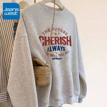 KV真维斯灰色卫衣女2025新款春秋季美式宽松薄款圆领连帽卫衣外套