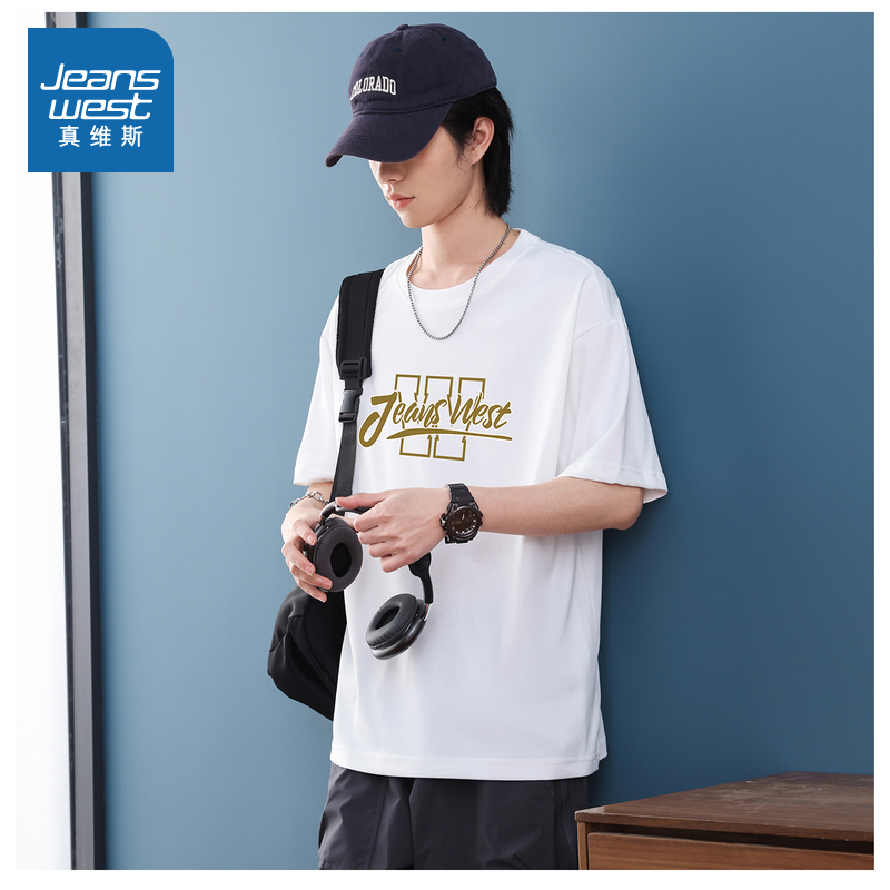 E8真维斯男女同款2025夏季新款 时尚宽松百搭圆领情侣装短袖T