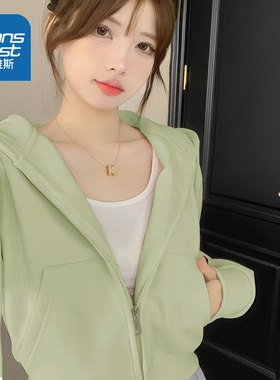 LB真维斯短款外套女2025新款秋季独特绿色上衣小个子宽松流行卫衣