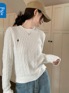 NG真维斯2026春秋新款针织衫女高级感麻花软糯薄款圆领套头打底衫