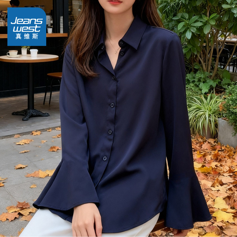 YD真维斯女款2025年秋季新款喇叭袖雪纺衬衫通勤气质显瘦女衬衫