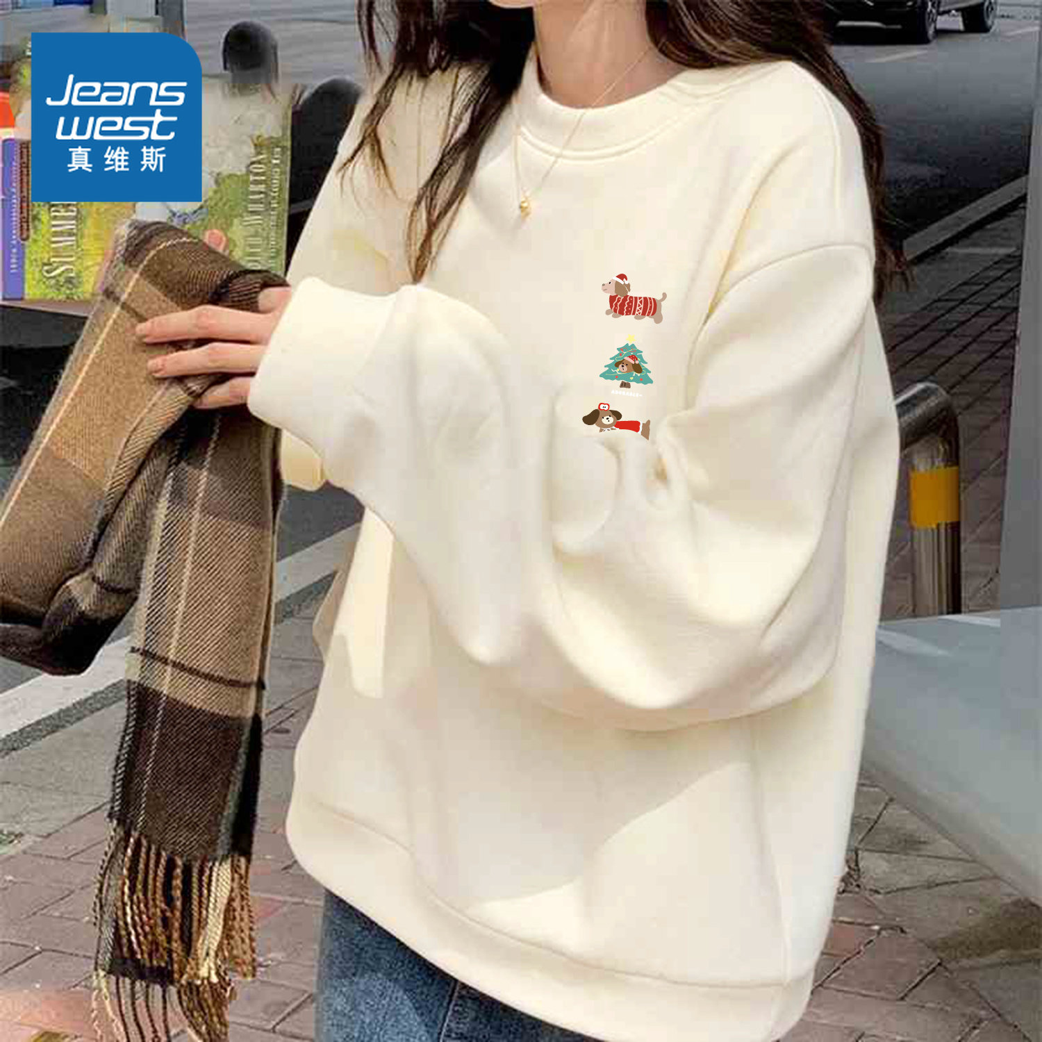 JR真维斯女装2026年春季新款圣诞腊肠狗休闲圆领长袖卫衣女,女装/女士精品,卫衣/绒衫,淘宝优惠券,粉丝福利购,淘宝优惠卷