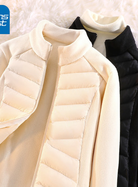 NOA真维斯杏色抓绒上衣女2025冬保暖摇粒绒内搭运动休闲立领外套