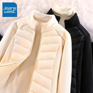 NOA真维斯杏色抓绒上衣女2025冬保暖摇粒绒内搭运动休闲立领外套