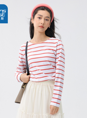 LY真维斯女装小清新条纹长袖T恤春女款纯棉休闲时尚衣服洋气上衣