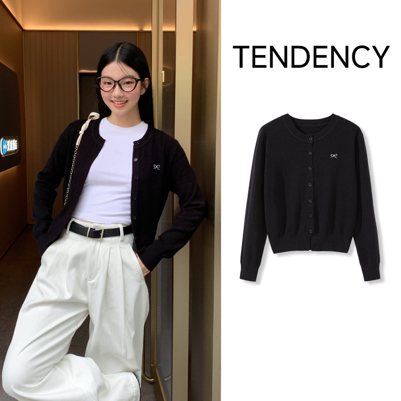 NOW真维斯圆领短款针织毛衣女2025新款秋冬季休闲宽松开衫外套女