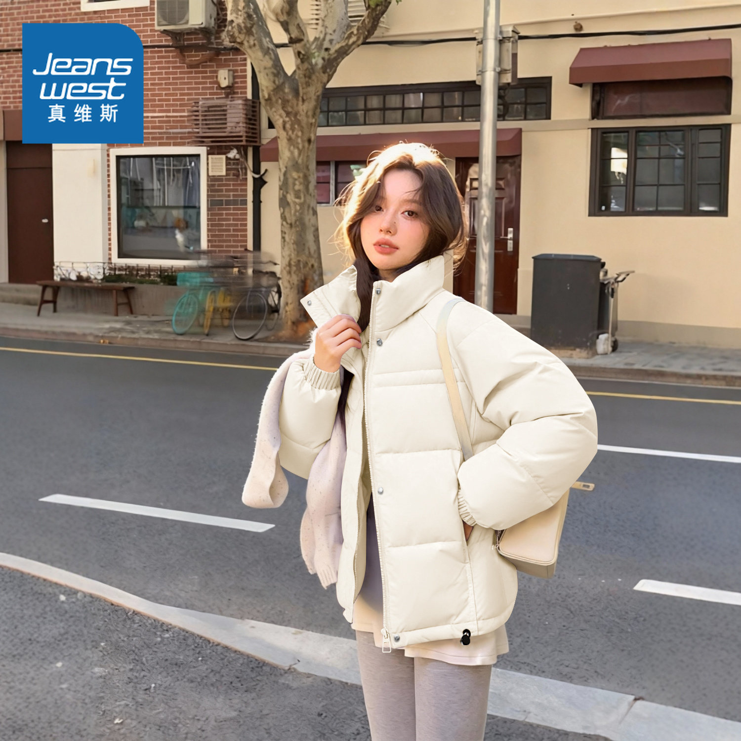 真维斯女冬季立领短款羽绒服外套