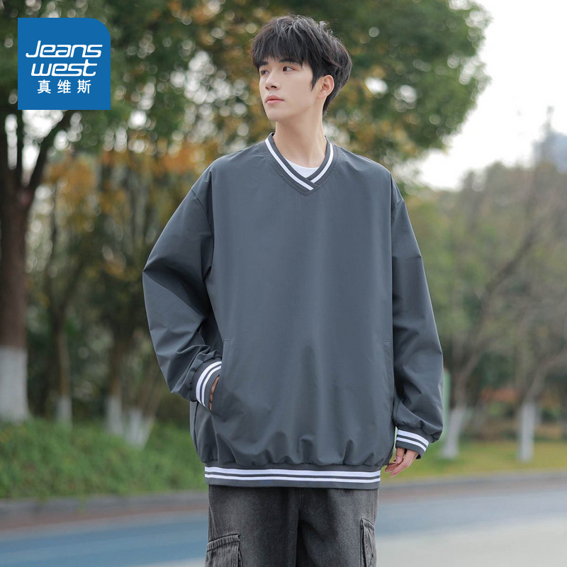 复古潮流男款运动休闲长袖V领