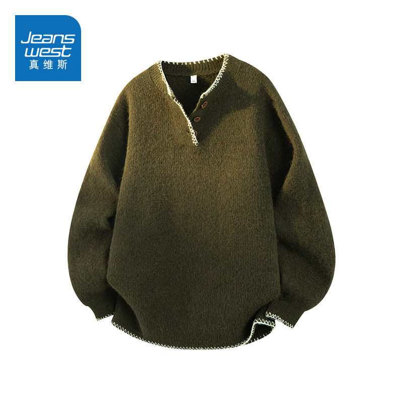N5真维斯纽扣V领毛衣男2025新款秋冬季时尚上衣服宽松男款针织