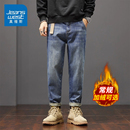 宽松直筒简约百搭裤 男秋冬新款 复古加绒加厚牛仔裤 KZH真维斯美式