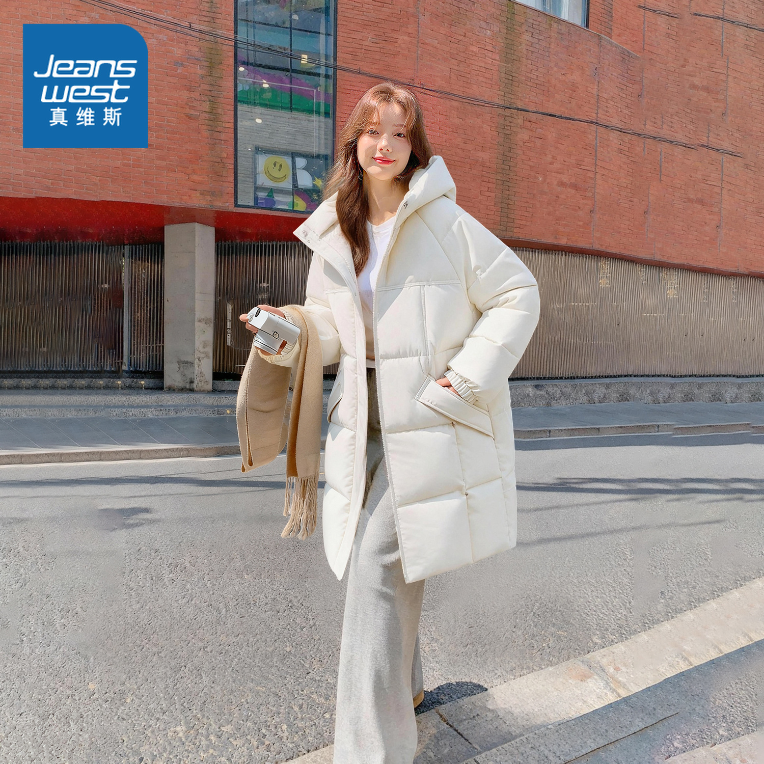 NOB真维斯中长款棉服女2025新款秋冬黑色宽松通勤百搭面包服外套