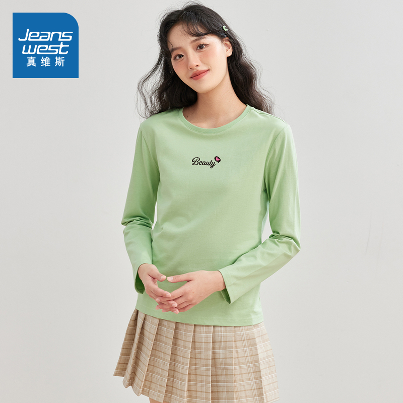 ZC真维斯女装2025春季新款休闲简约百搭日常甜美高街圆领长袖T