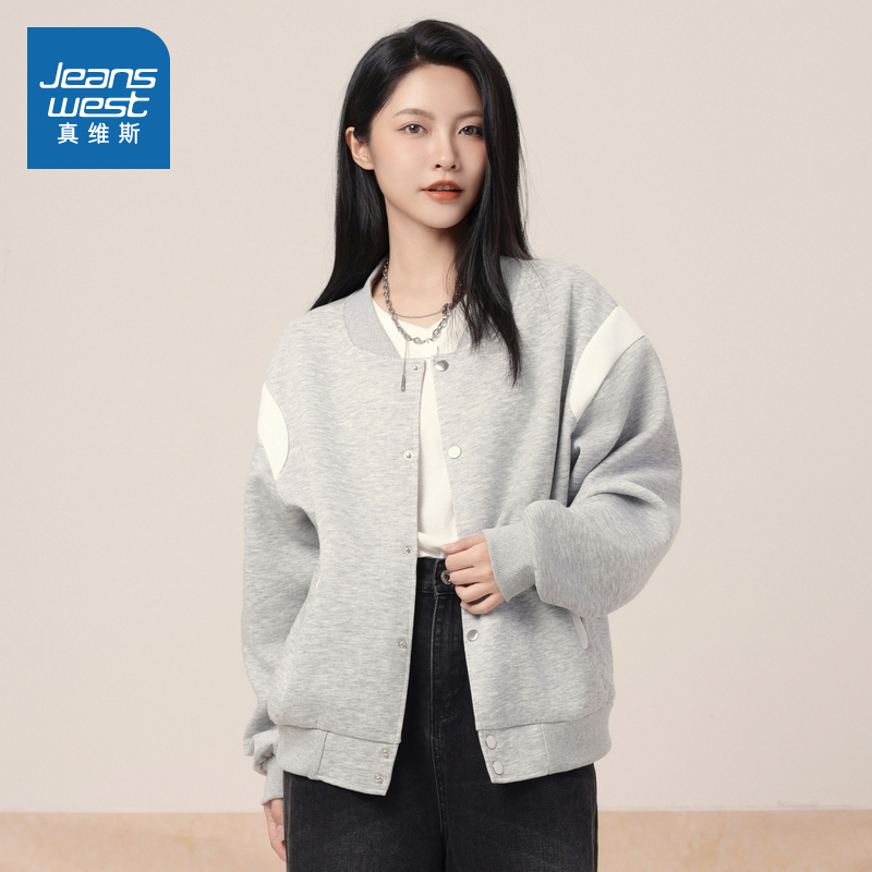 真维斯女装宽松棒球领休闲外套