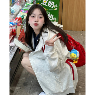KV真维斯灰色开衫 休闲宽松慵懒风外套潮 拉链卫衣女2025新款 秋冬季