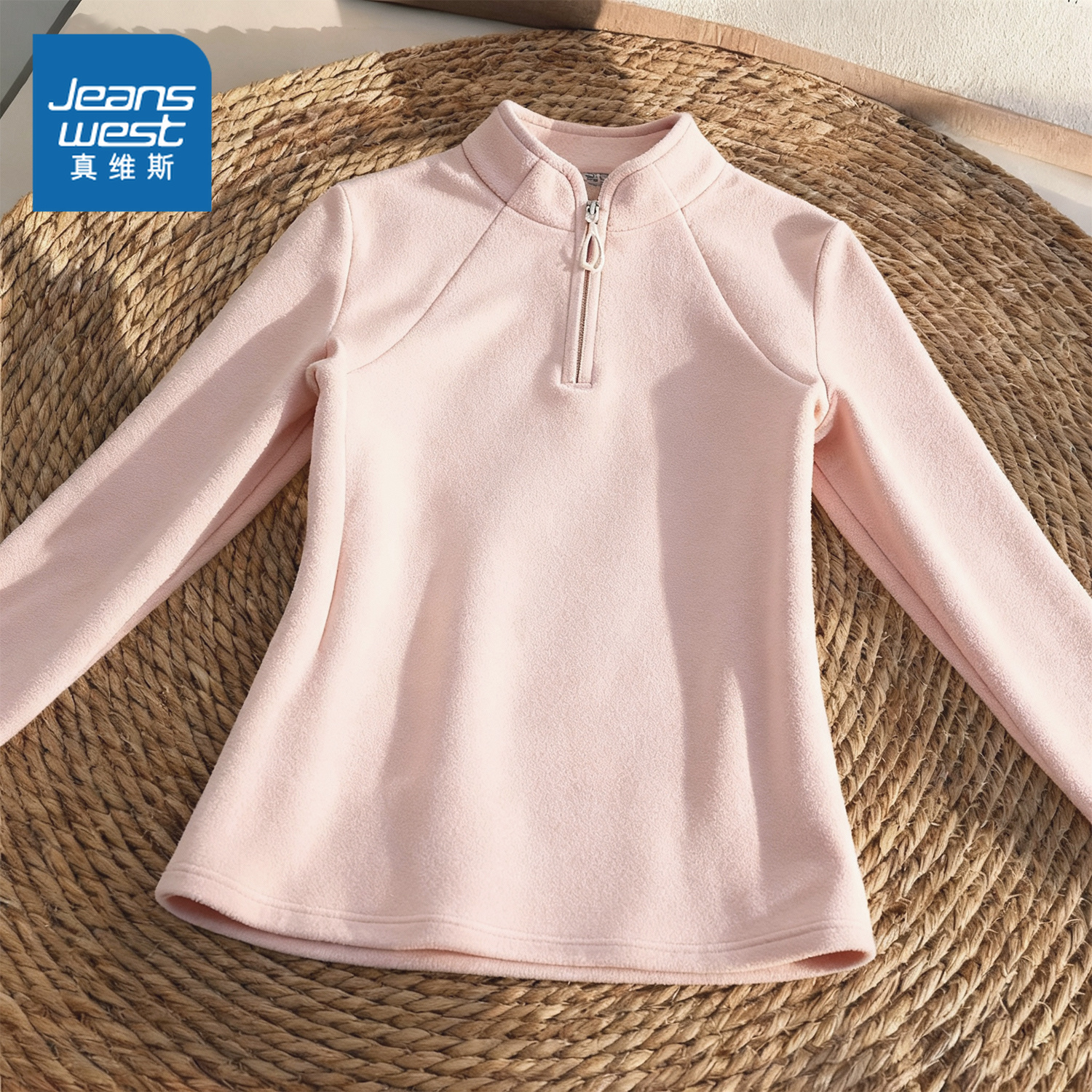 真维斯女加绒半拉链修身卫衣外套