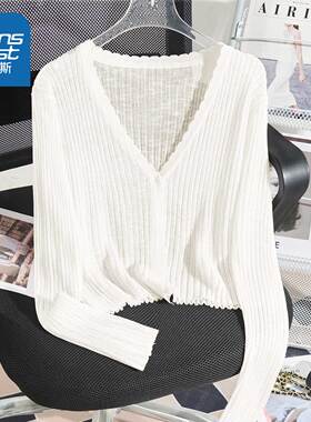 LB真维斯白色开衫女2025新款早秋修身长袖外套小个子小香风上衣