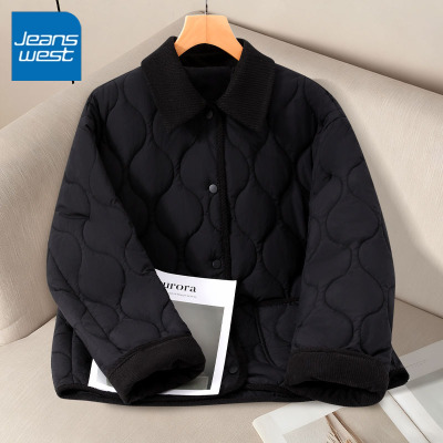 KV真维斯黑色轻薄棉服女2025新款冬季加厚撞色超好看冬装夹棉外套