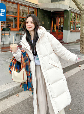 KV真维斯白色棉袄女冬季2025新款韩系百搭休闲连帽外套中长款棉袄