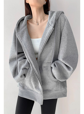 NOW真维斯灰色连帽卫衣外套女2025新款小个子美式慵懒chic卫衣