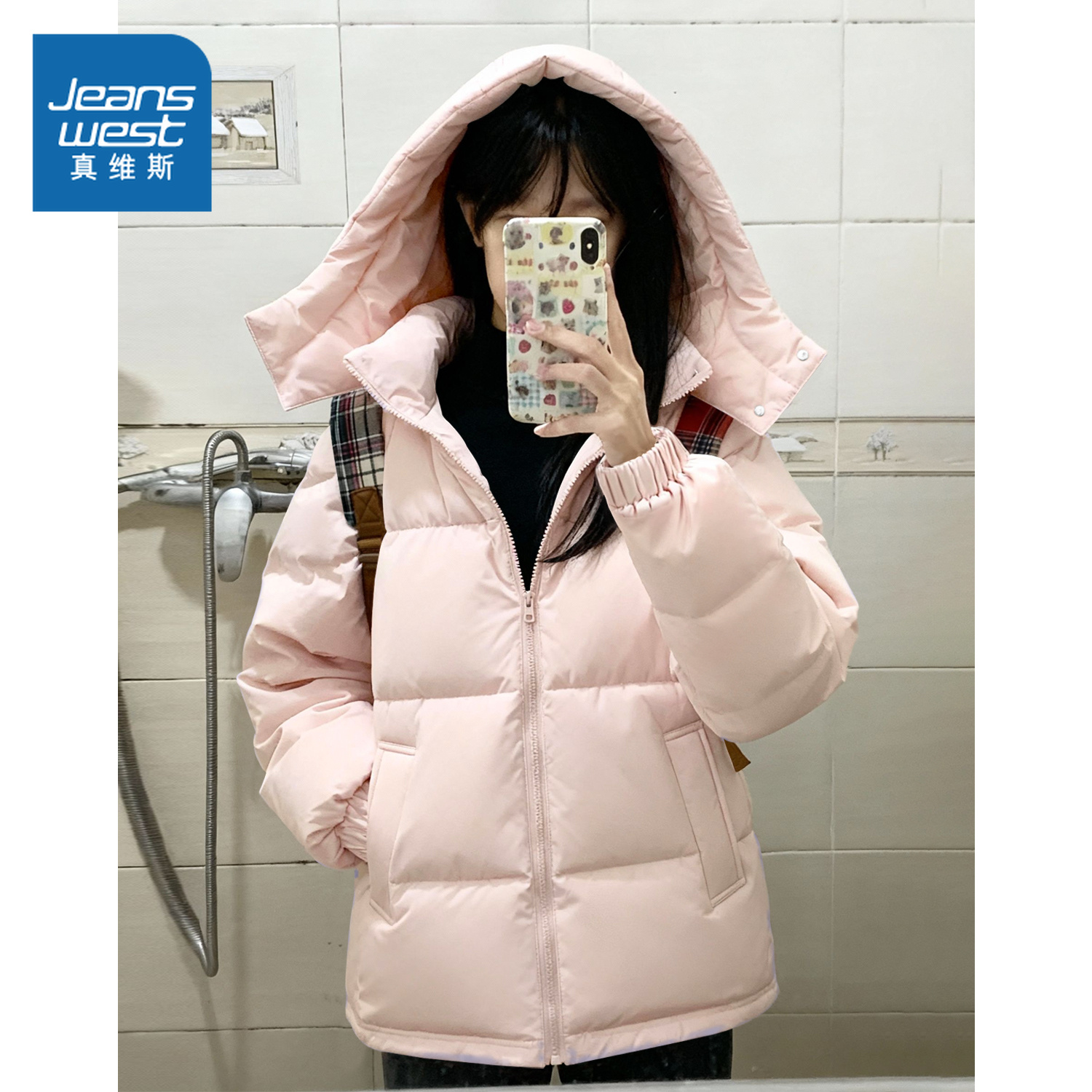 真维斯加厚棉衣外套粉色棉服女款