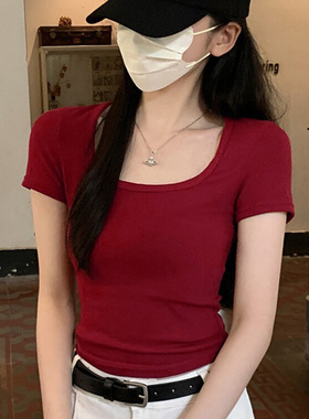 KWV真维斯红色多巴胺上衣短袖t恤女2026新款独特超好看上衣夏季